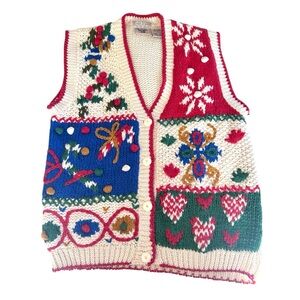 Huntington Ridge Vtg 90s Hand-knit Colorful Sweater Vest Size M Cottagecore